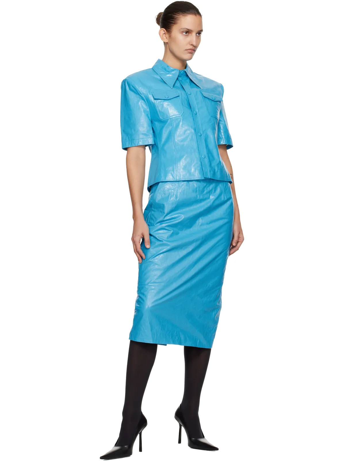 Willy Chavarria Chavela S/S レザー シャツ - 画像4