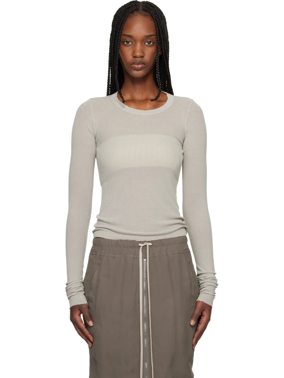 Rick Owens Temple Cropped Rib LS Tシャツ - 画像1