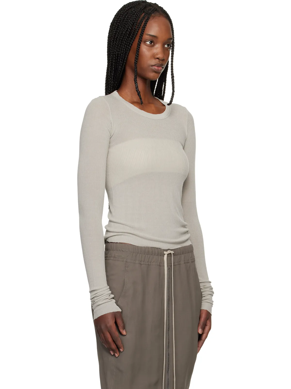 Rick Owens Temple Cropped Rib LS Tシャツ - 画像2