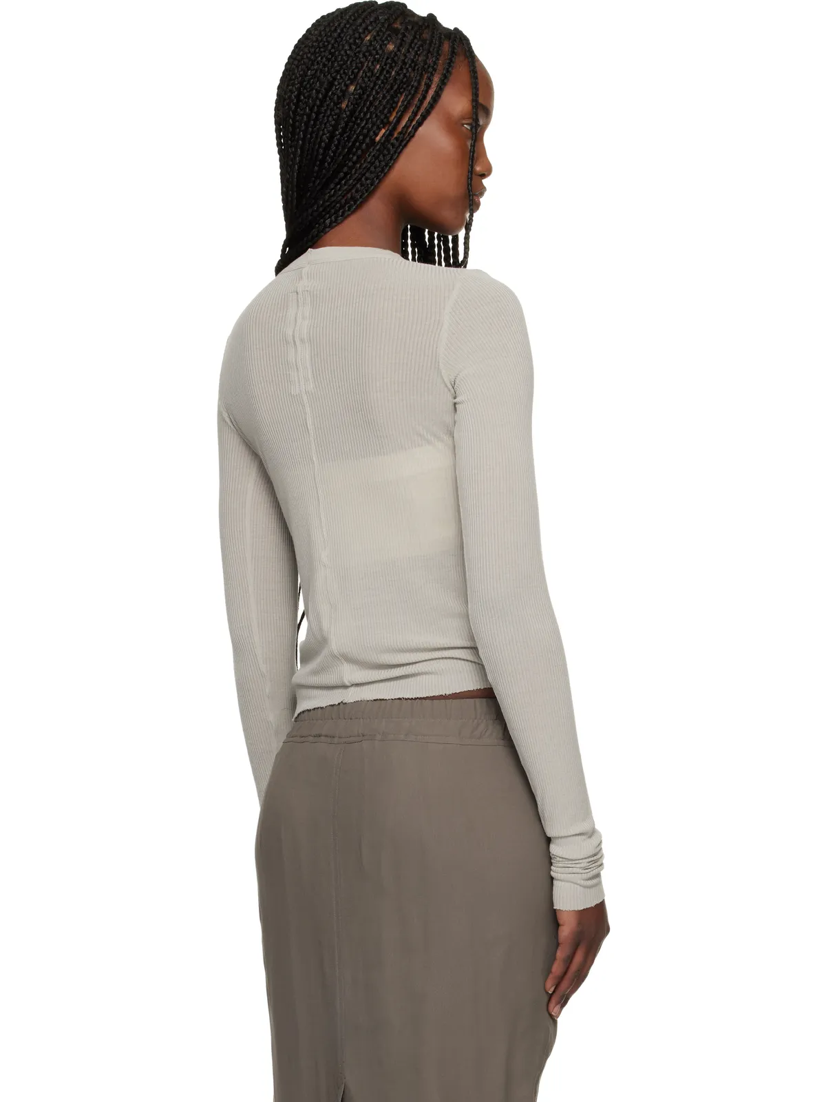 Rick Owens Temple Cropped Rib LS Tシャツ - 画像3