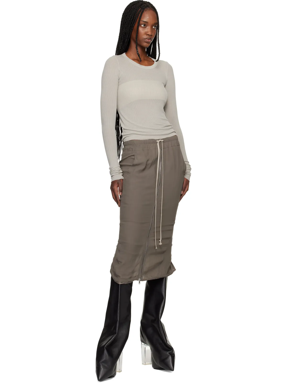 Rick Owens Temple Cropped Rib LS Tシャツ - 画像4