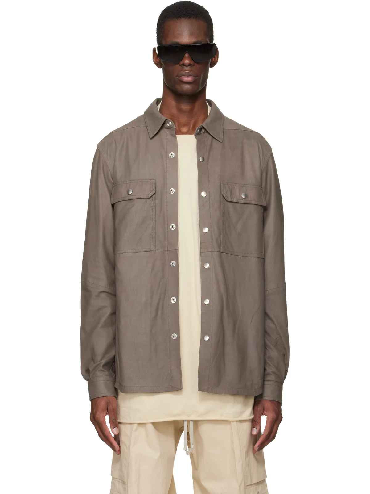 Rick Owens Temple Feather Nappa Leather Outer シャツ - 画像1