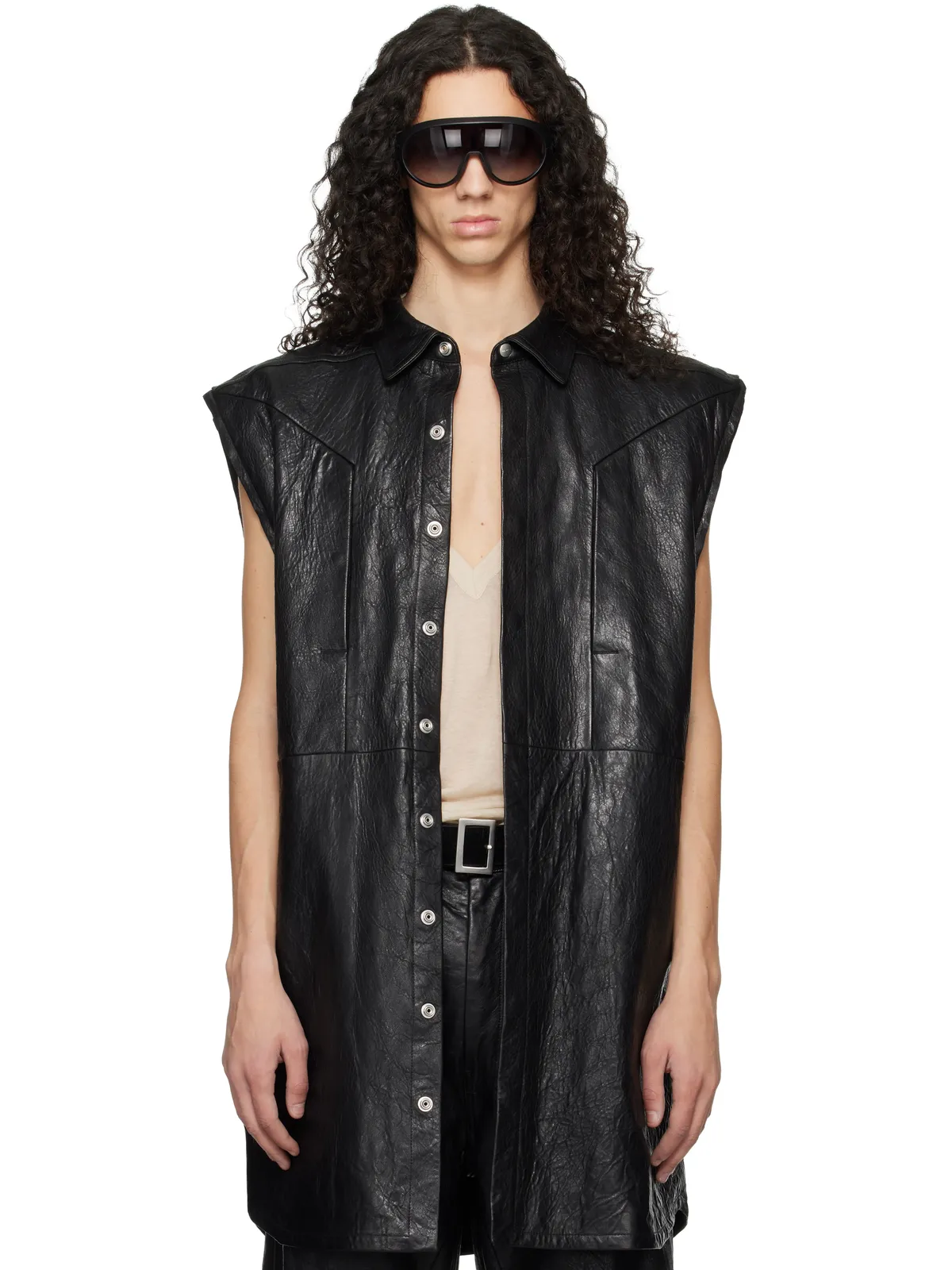 Rick Owens Temple Jumbo Outshirt レザー ベスト - 画像1