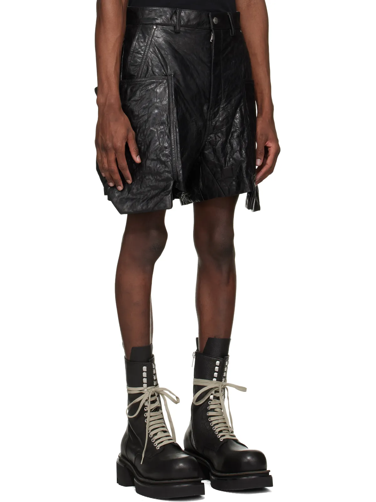Rick Owens Temple Stefan レザー カーゴショートパンツ - 画像2