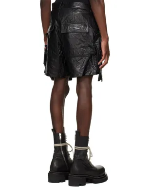 Rick Owens Temple Stefan レザー カーゴショートパンツ - サムネイル3