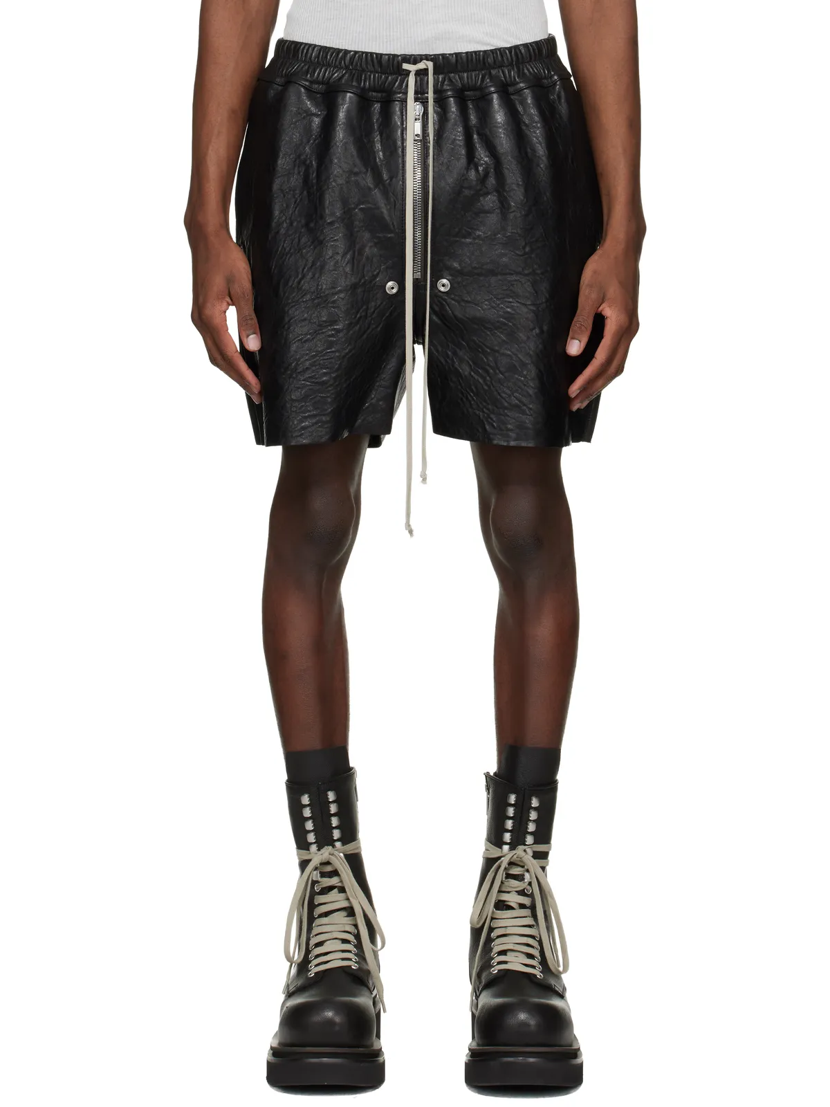 Rick Owens Temple Bela Boxers レザーショートパンツ - 画像1