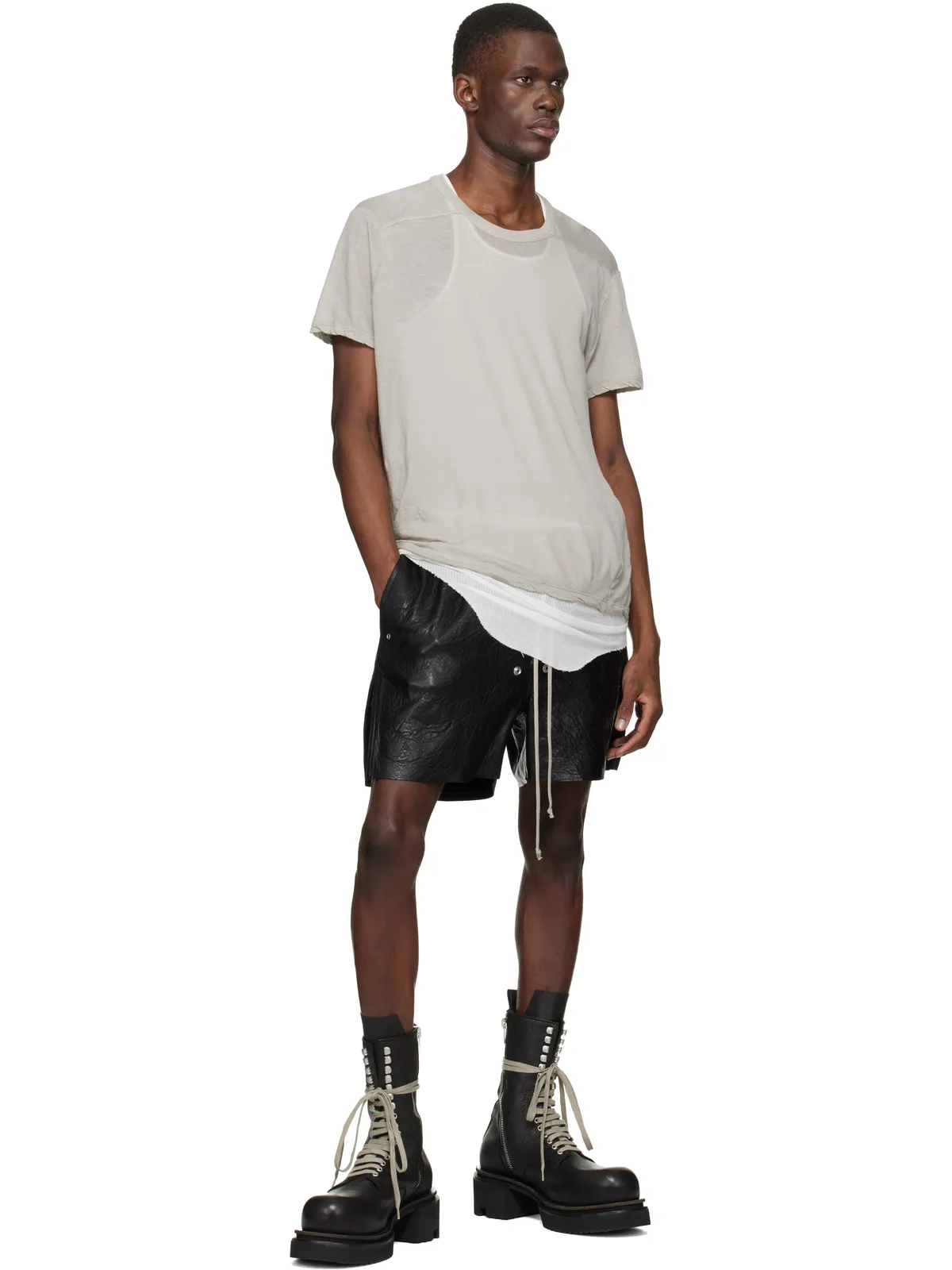 Rick Owens Temple Bela Boxers レザーショートパンツ - 画像4