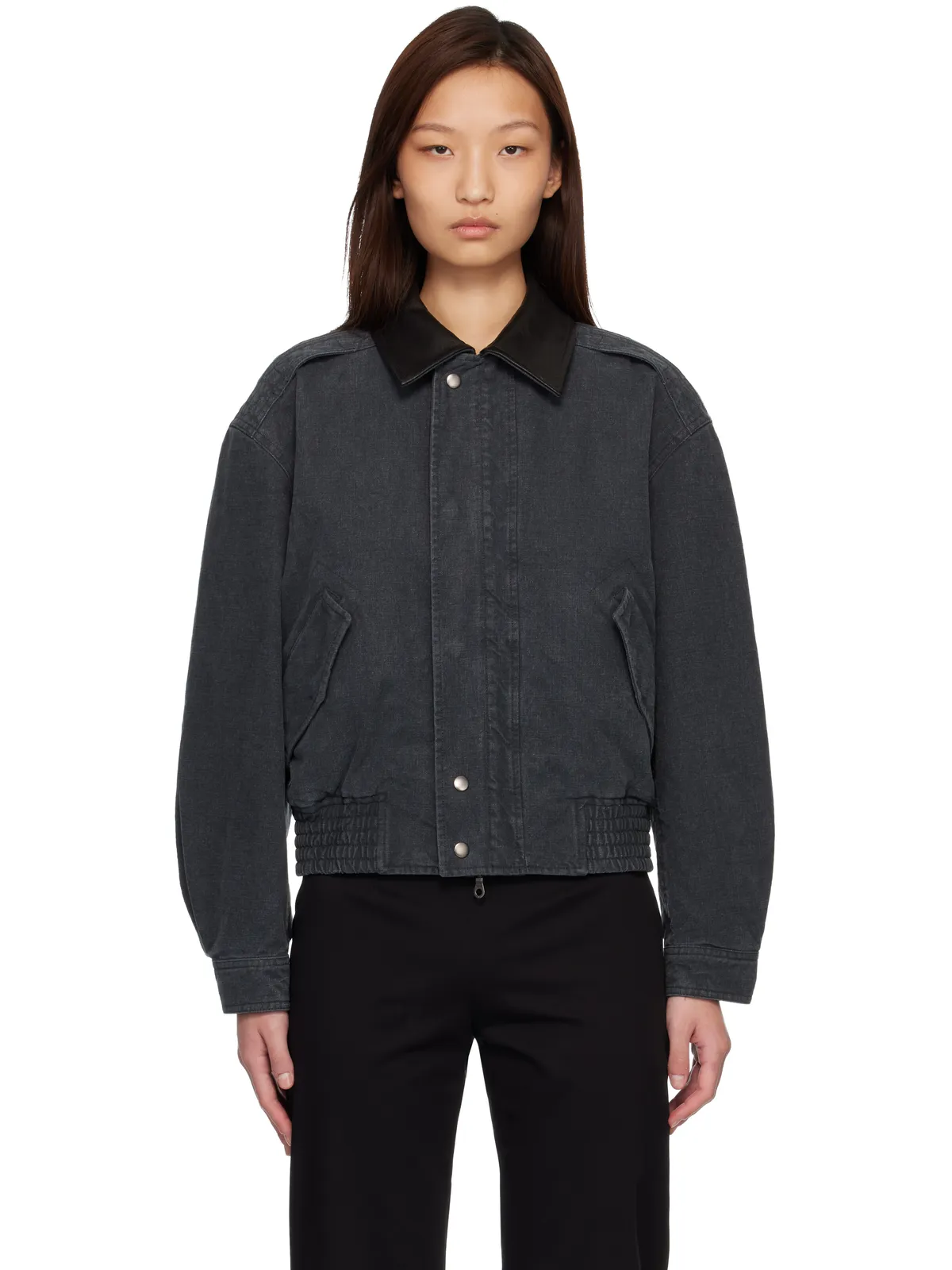 COOR Leather Collar Washed Cationized ボンバージャケット - 画像1