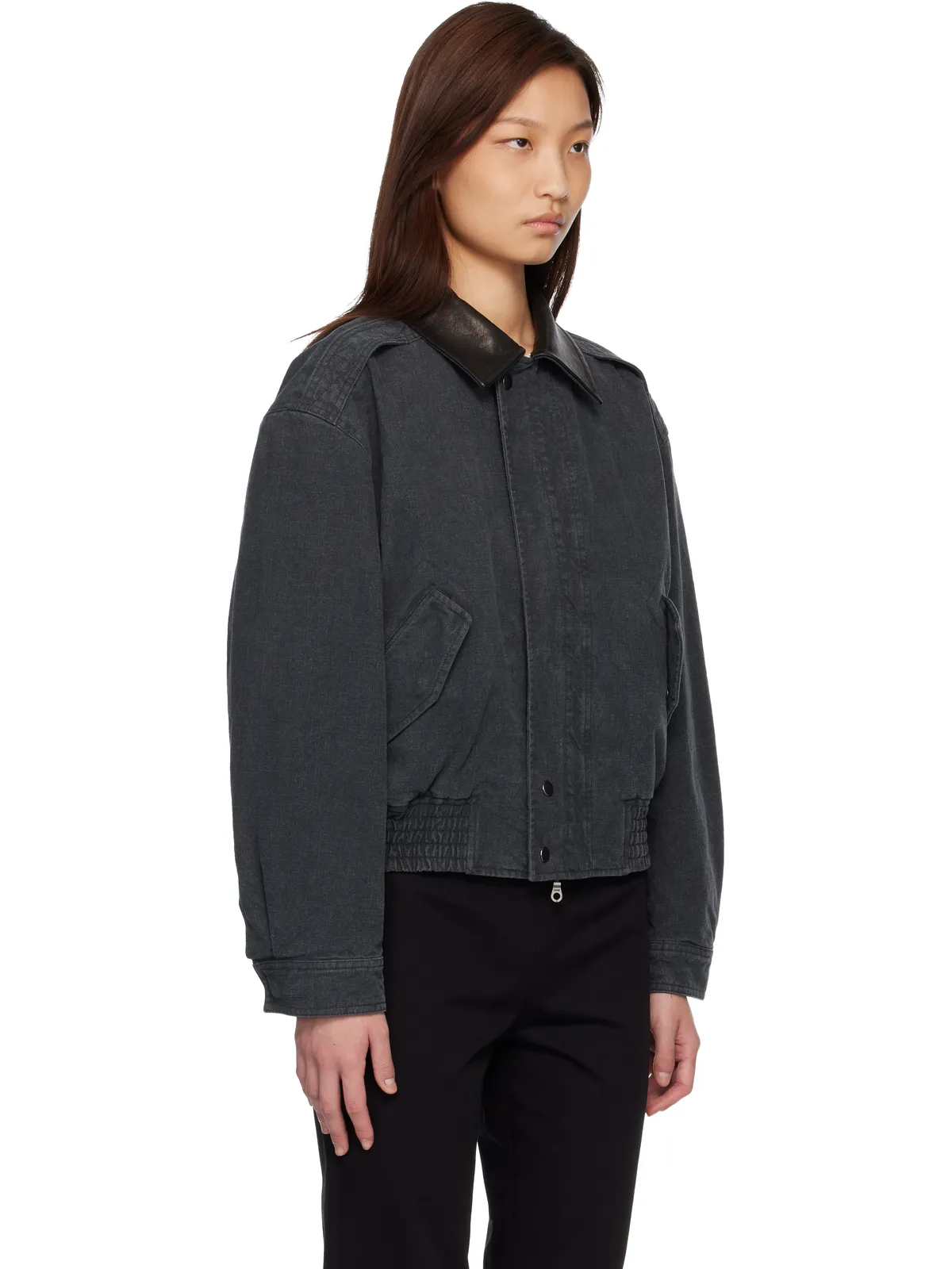 COOR Leather Collar Washed Cationized ボンバージャケット - 画像2