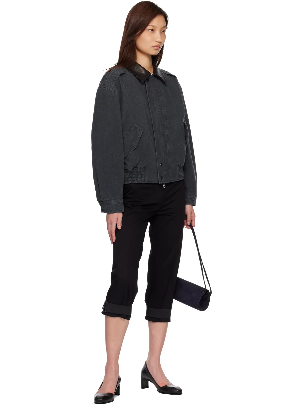 COOR Leather Collar Washed Cationized ボンバージャケット - 画像4