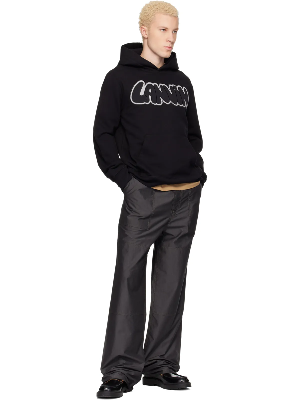 Lanvin グレー シャンブレー ワイドレッグ カーゴパンツ - 画像4