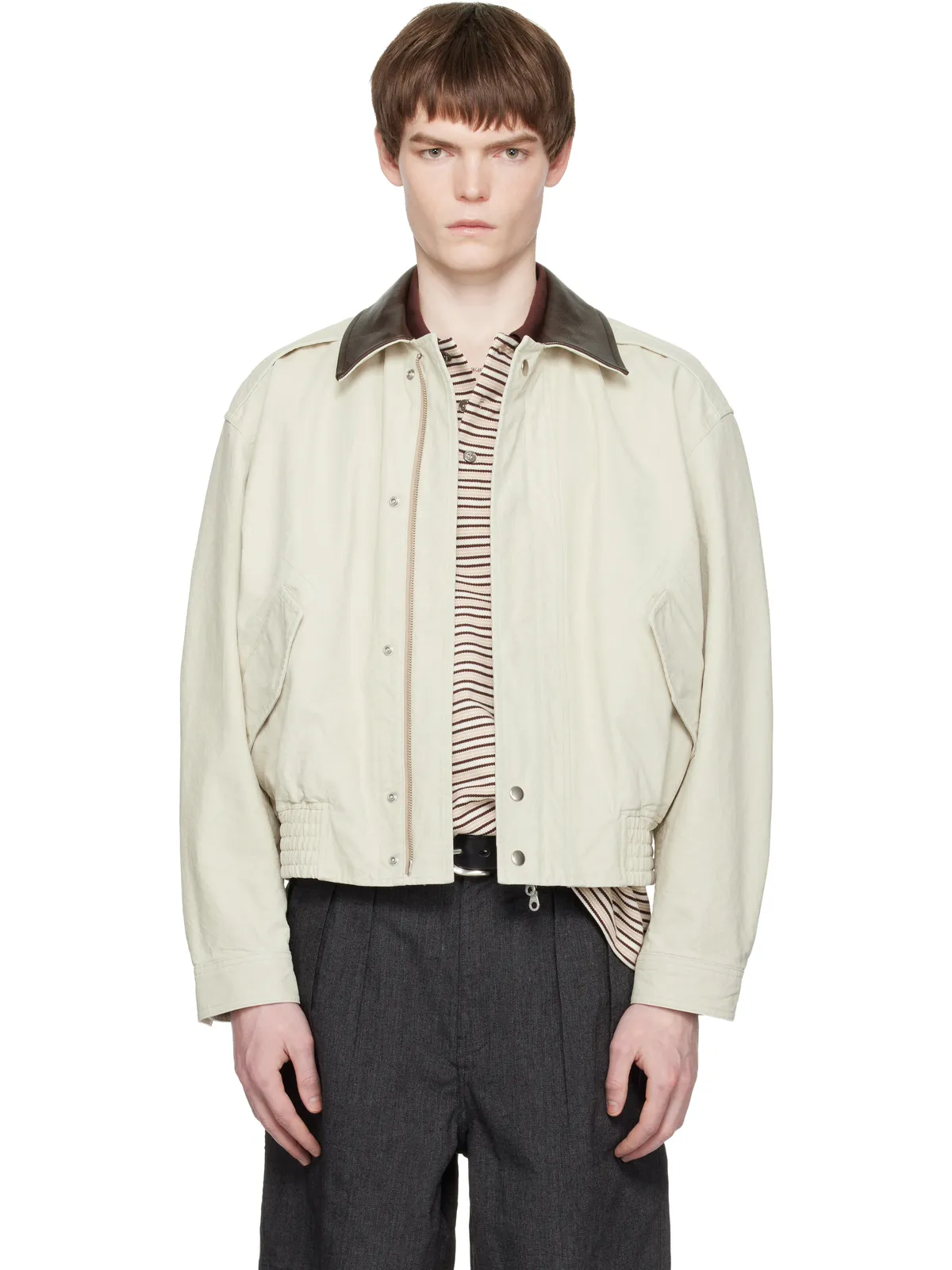 COOR Leather Collar Washed Cationized ボンバージャケット - 画像1