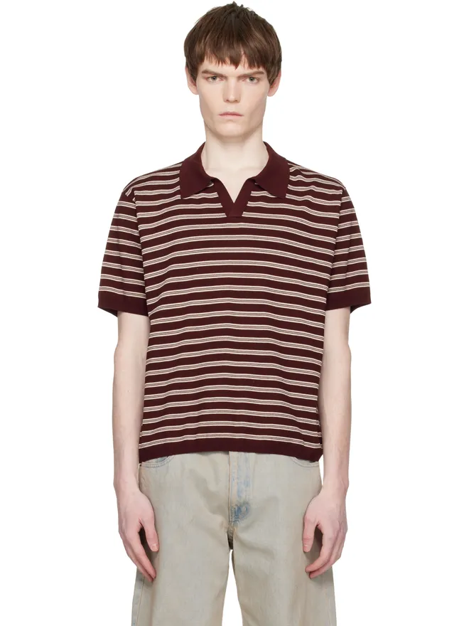 COOR COOR Open-Collar ボーダー ニットポロシャツの商品画像