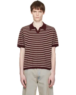 COOR Open-Collar ボーダー ニットポロシャツ - サムネイル1