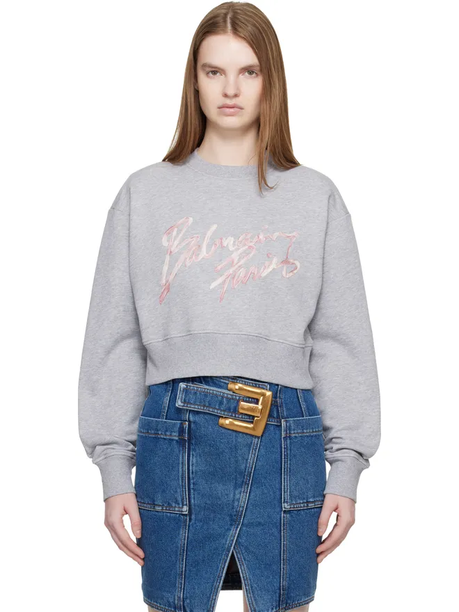 BALMAIN BALMAIN クロップド プリント コットン スウェットシャツの商品画像