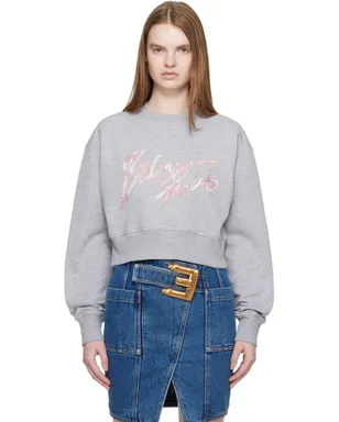 BALMAIN クロップド プリント コットン スウェットシャツ - サムネイル1