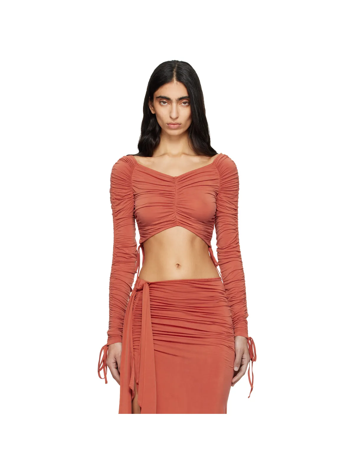 BALMAIN クロップド ドレープ ジャージ 長袖トップス - 画像1