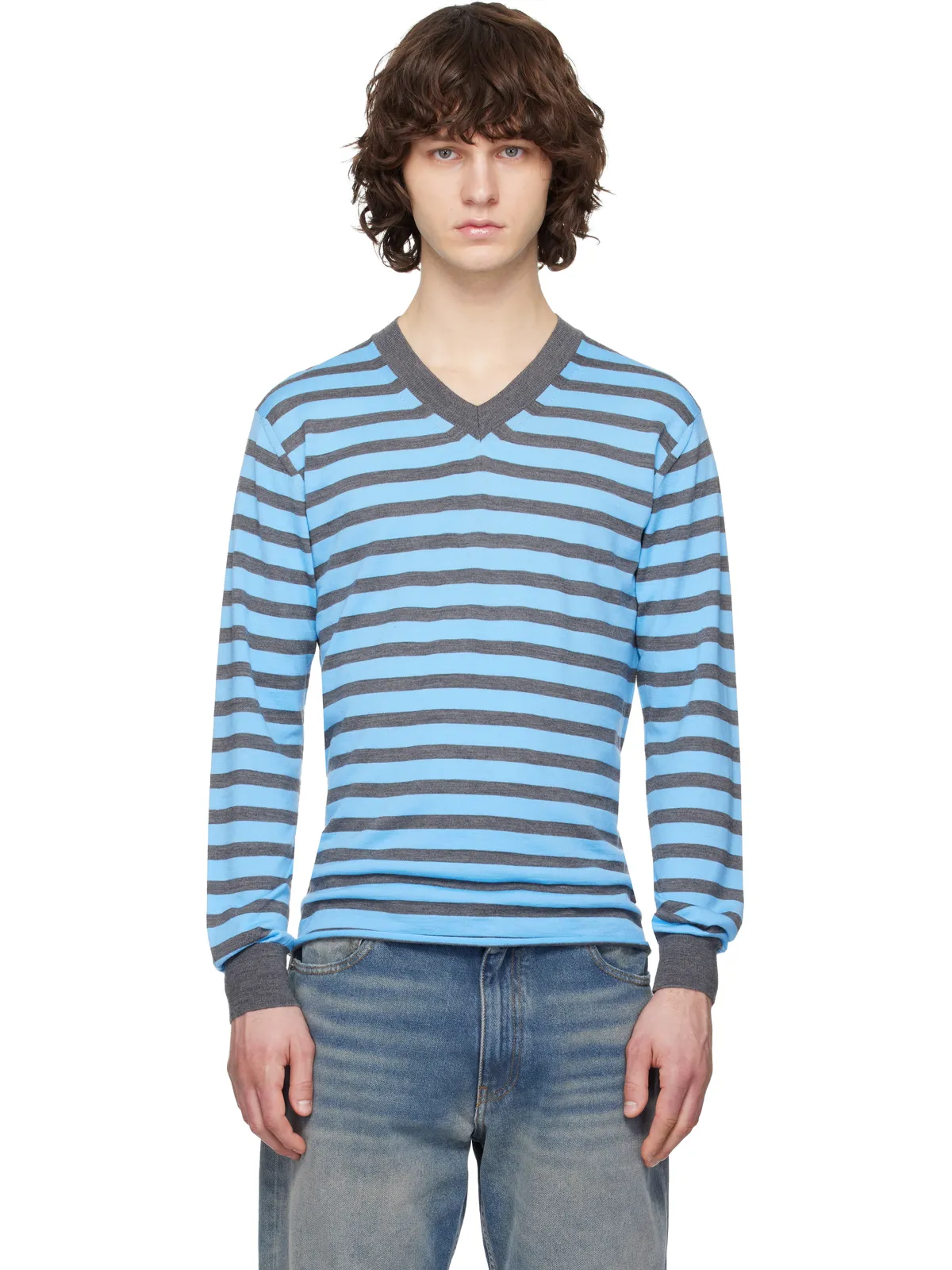 Junya Watanabe ウーステッド ウールジャージ ボーダー トップス - 画像1
