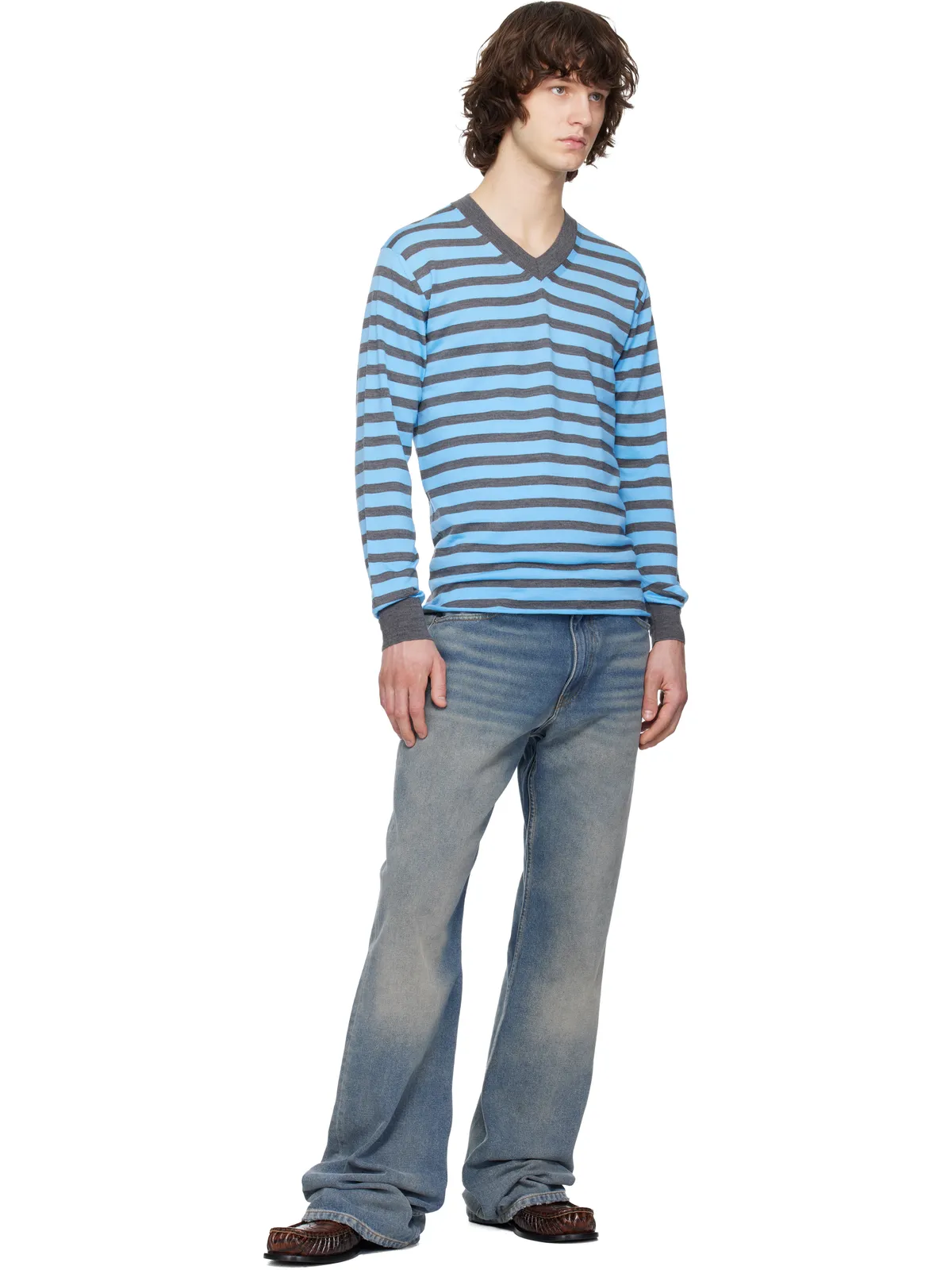 Junya Watanabe ウーステッド ウールジャージ ボーダー トップス - 画像4