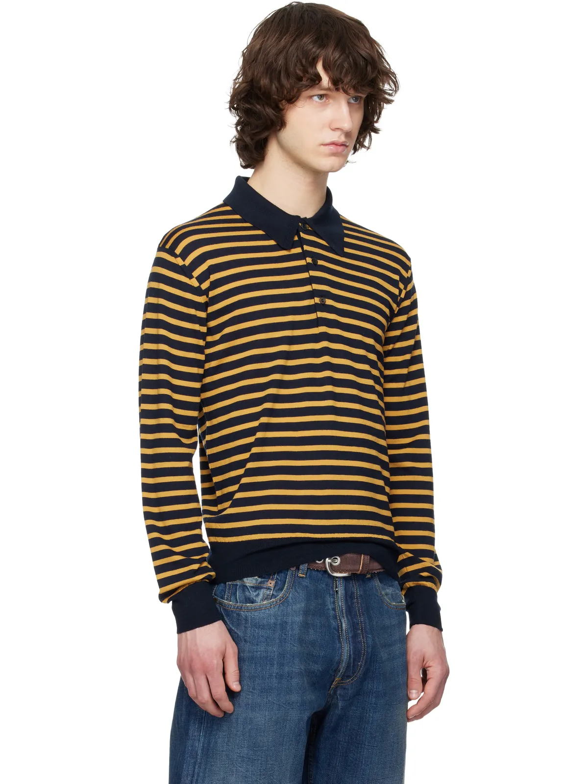 Junya Watanabe ウーステッド ウールジャージ ボーダー ポロシャツ - 画像2