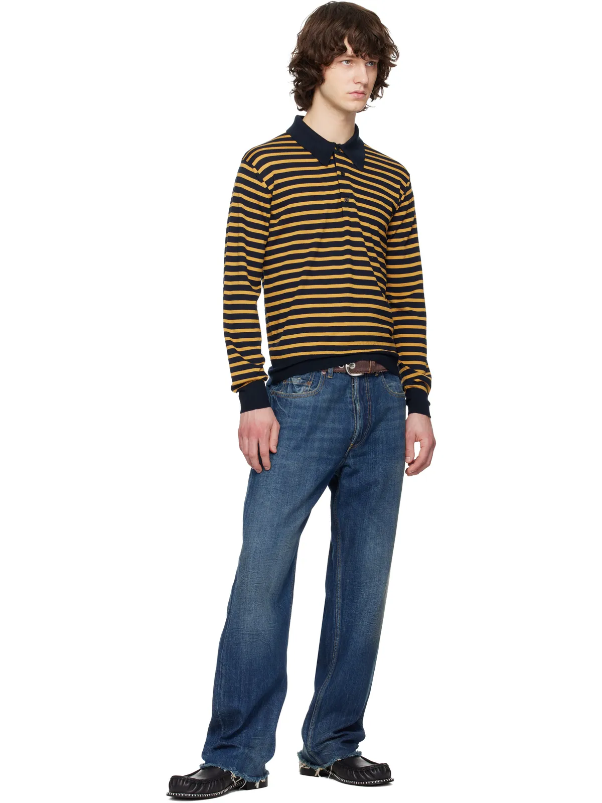 Junya Watanabe ウーステッド ウールジャージ ボーダー ポロシャツ - 画像4