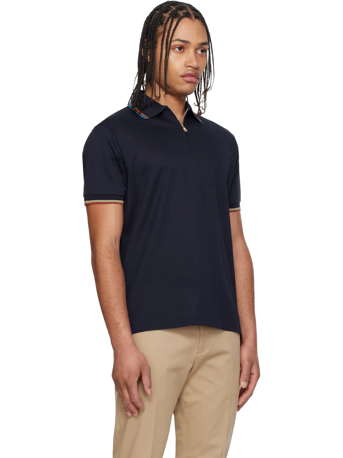 Paul Smith Cotton 'Signature Stripe' Trim ジッパー ポロシャツ - 画像2