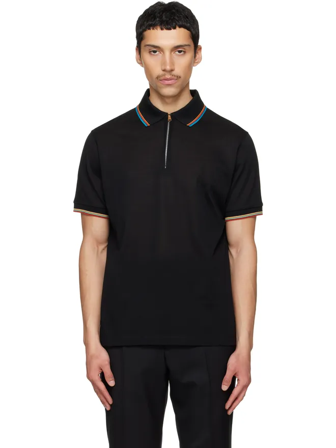 Paul Smith Paul Smith Cotton 'Signature Stripe' Trim ジップ ポロシャツの商品画像