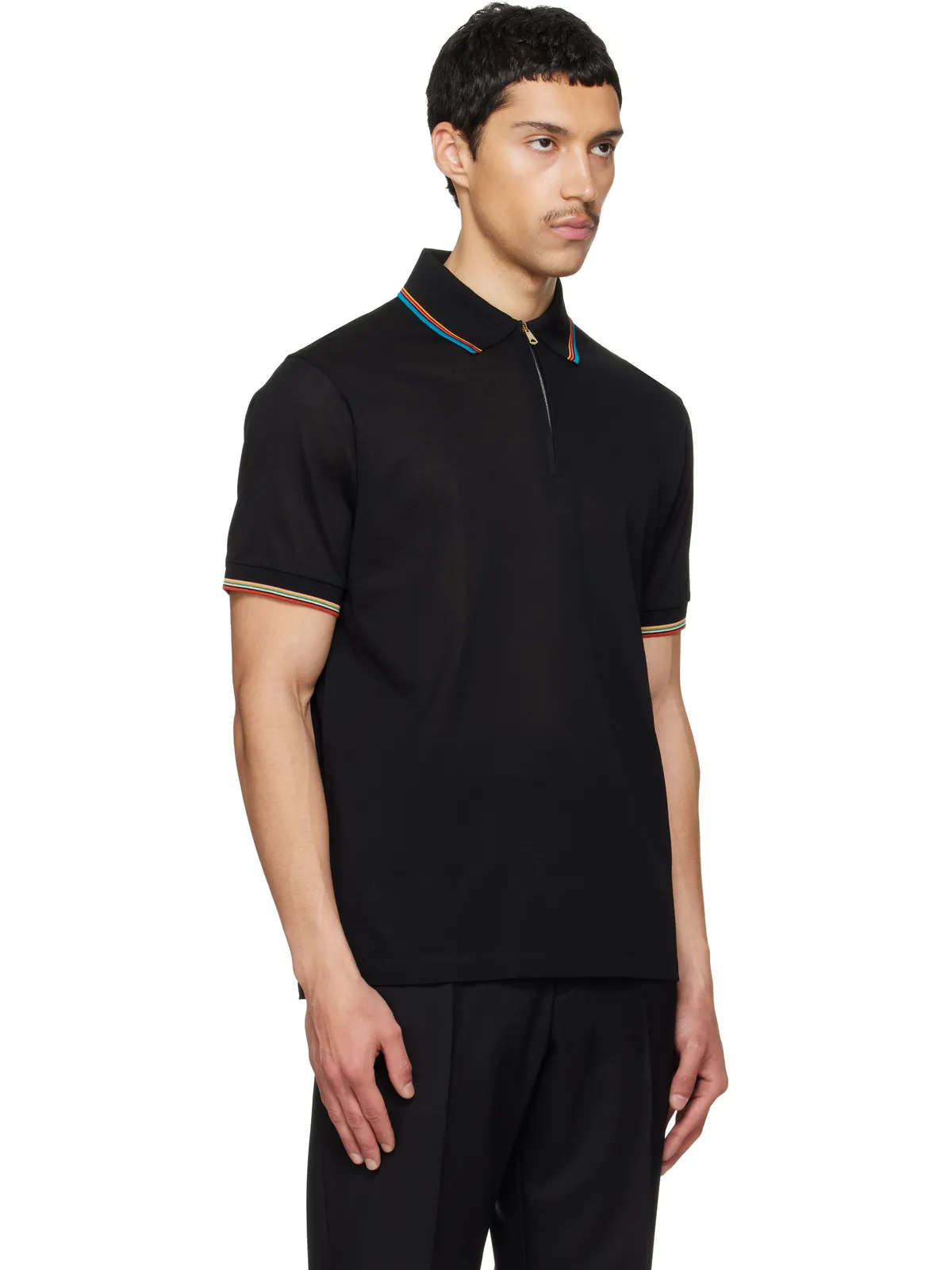 Paul Smith Cotton 'Signature Stripe' Trim ジップ ポロシャツ - 画像2