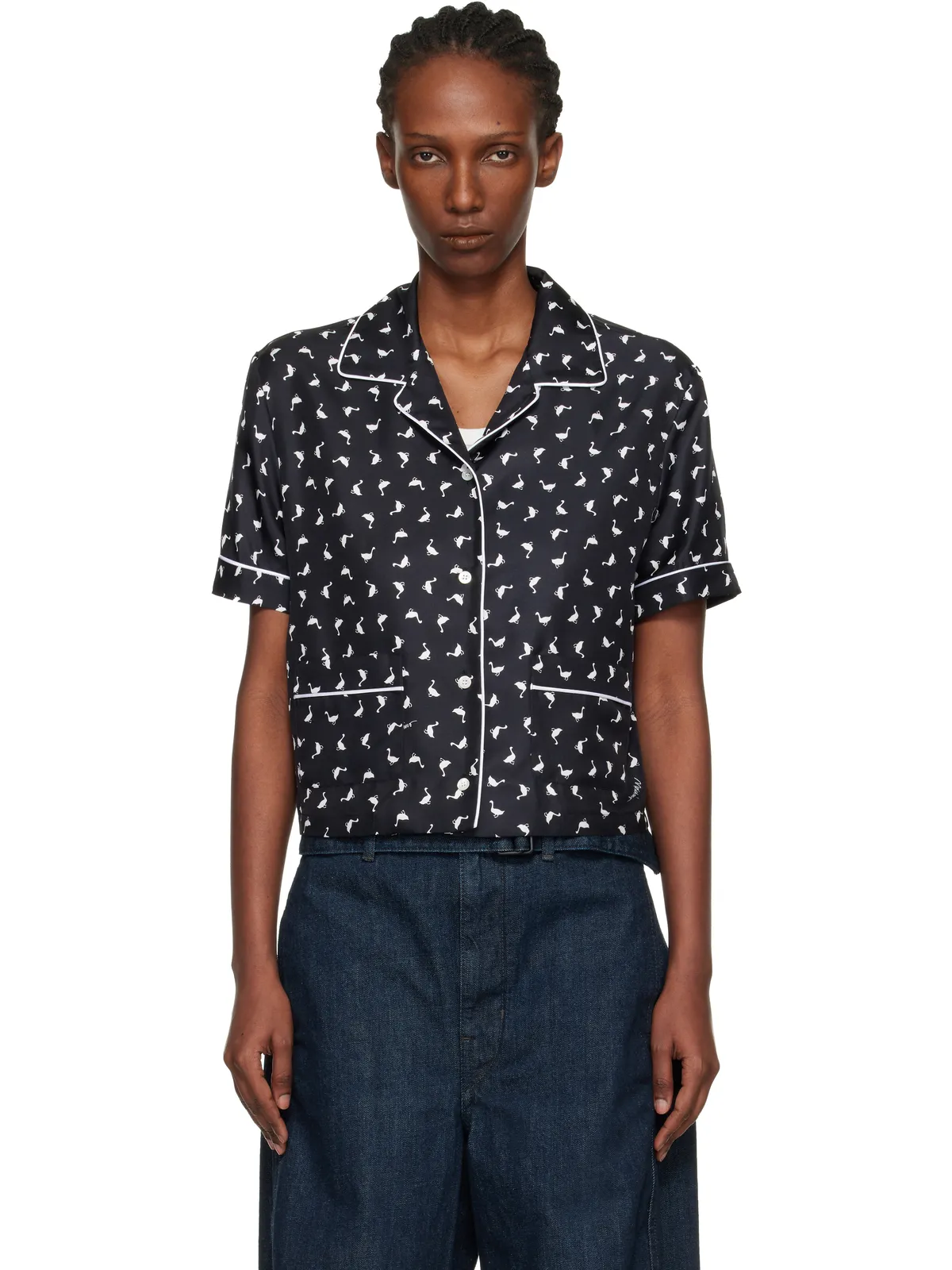 Moschino All Over Small Goose Print シルクツイル ブラウス - 画像1