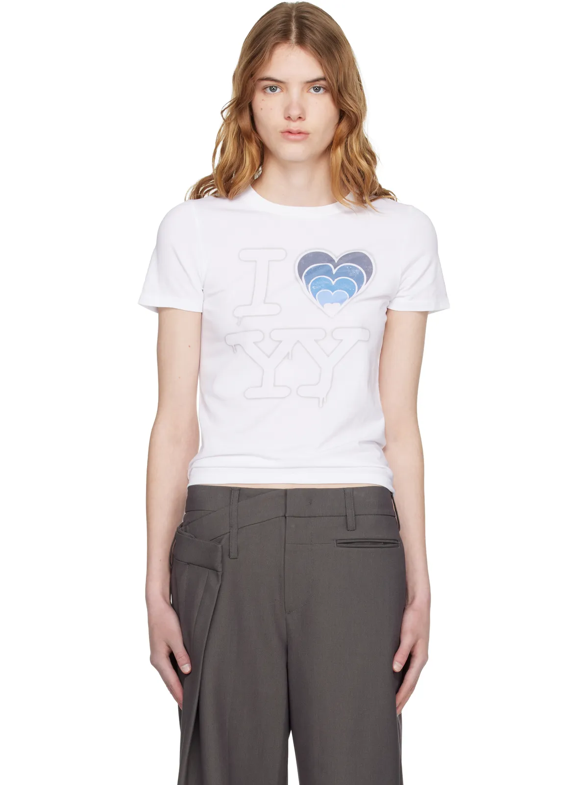 OPEN YY SSENSE限定 White 'I LOVE YY' ベビーTシャツ - 画像1