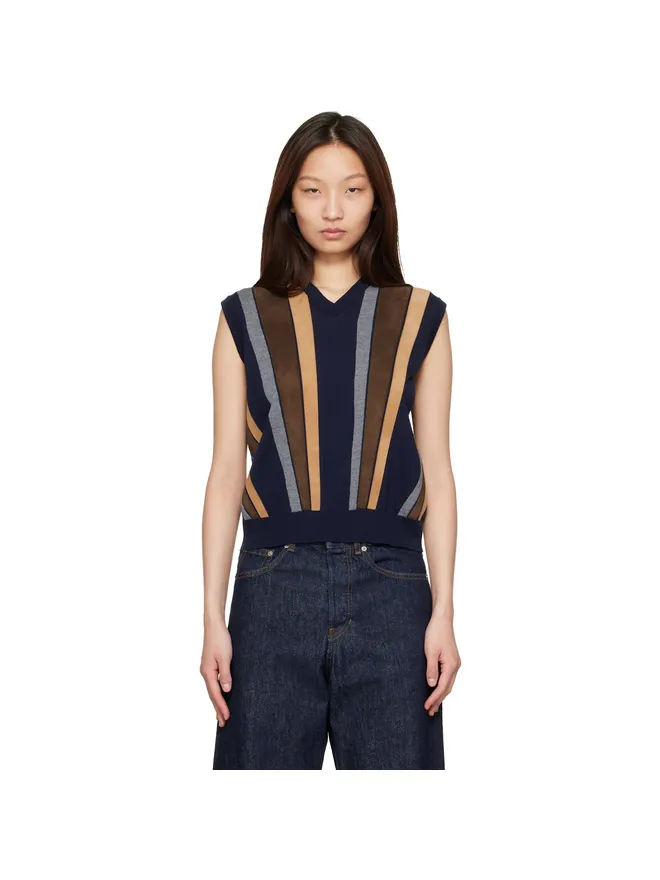 VERSACE VERSACE Intarsia-Wool & Leather パッチワーク ベストの商品画像