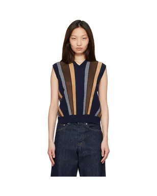 VERSACE Intarsia-Wool & Leather パッチワーク ベスト - サムネイル1