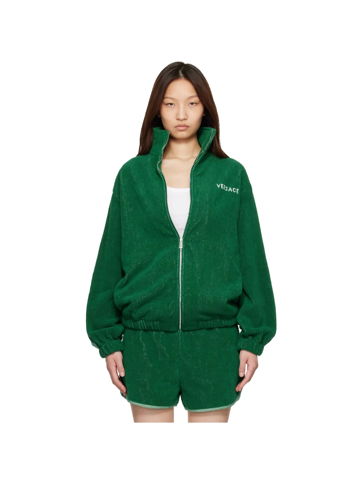 VERSACE Cotton-Terry ジャカード ジップアップジャケット - 画像1