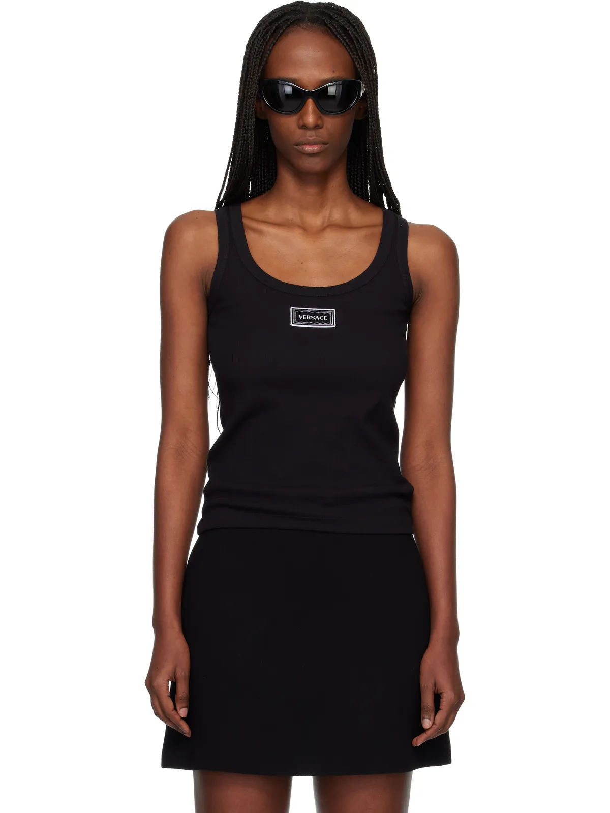 VERSACE リブ ストレッチ コットン タンクトップ - 画像1