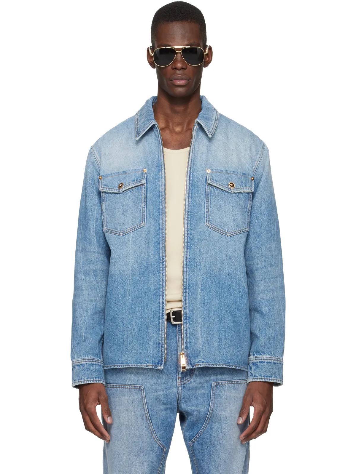 VERSACE デニム ジッパー オーバーシャツ - 画像1
