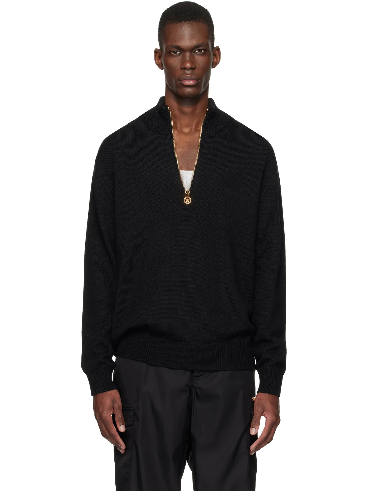 VERSACE ウールブレンド ハーフジップ ニット プルオーバー - 画像1