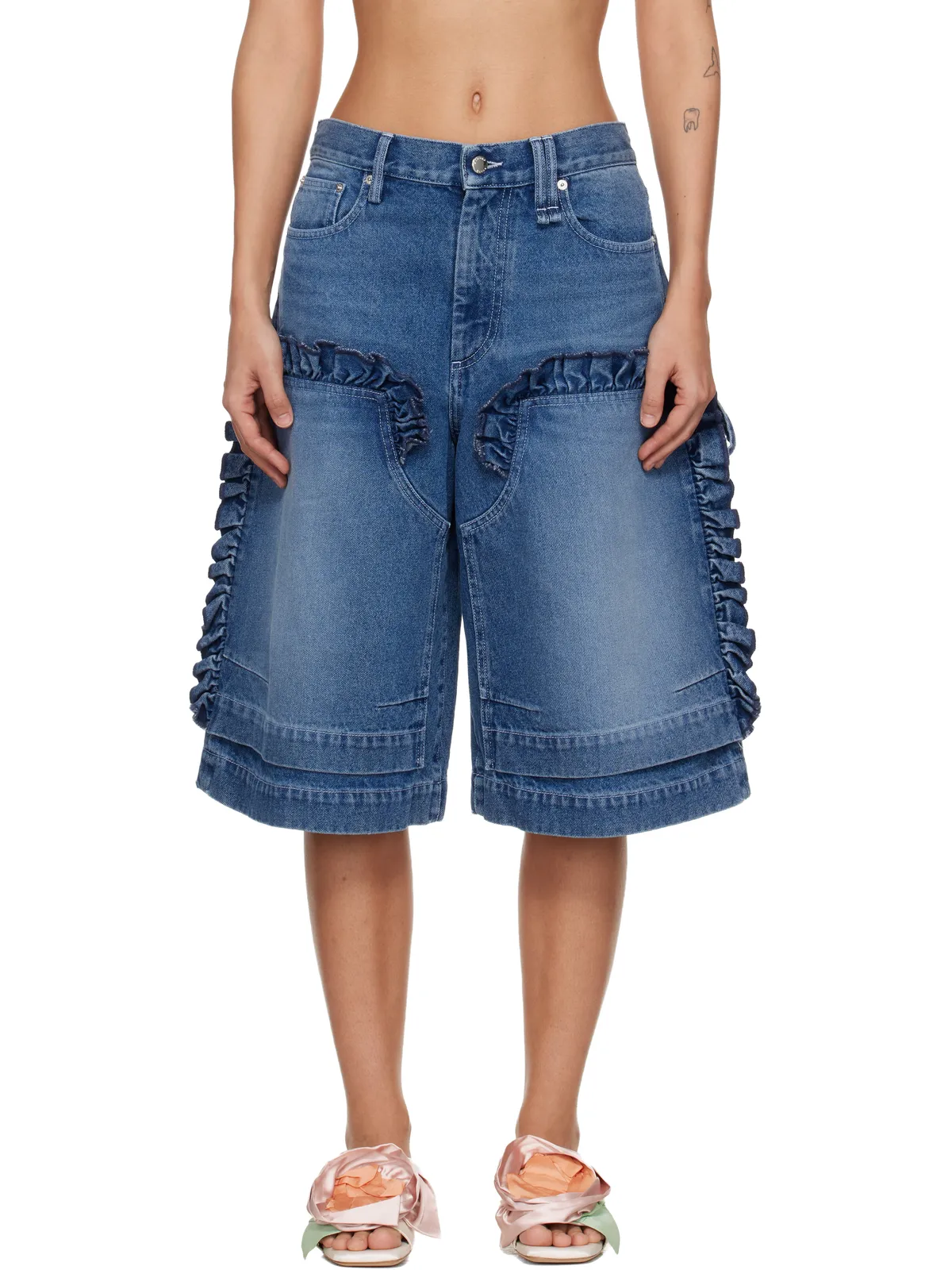 Simone Rocha Ruffle Frill Board デニムショートパンツ - 画像1