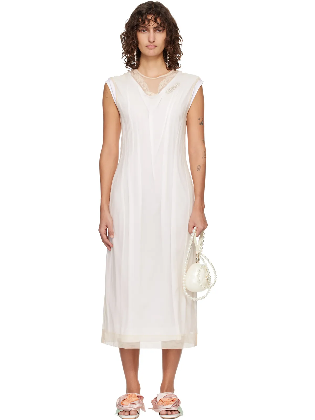 Simone Rocha Layered Liquid Lace Trim ミディアムワンピース - 画像1