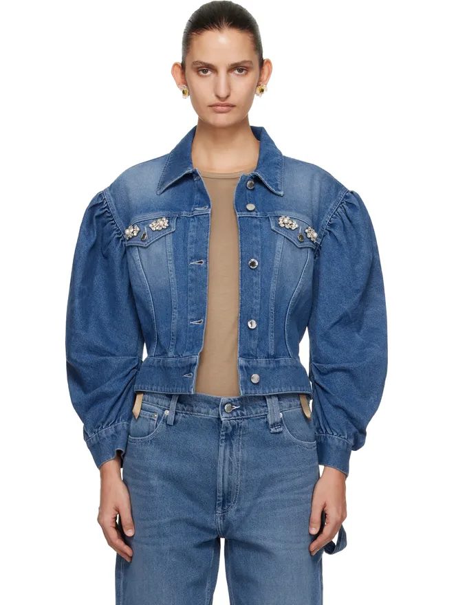 Simone Rocha Simone Rocha Embellished Sculpted Draped Sleeve デニムジャケットの商品画像