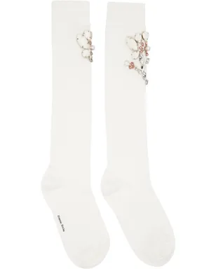 Simone Rocha Poppy Crystal Flower Ribbed ハイソックス - サムネイル1