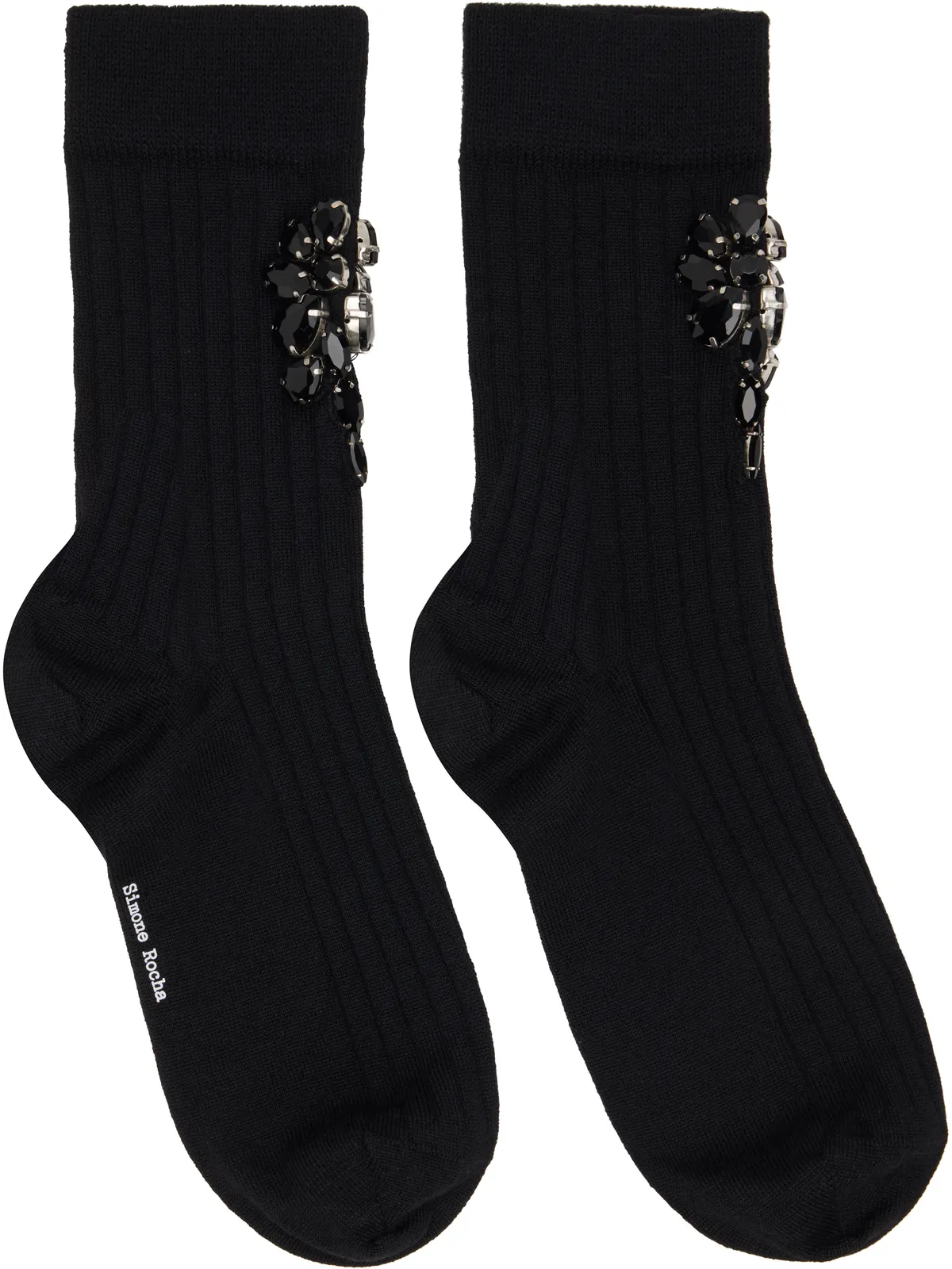 Simone Rocha Poppy Crystal Flower Ribbed Ankle ソックス - 画像1