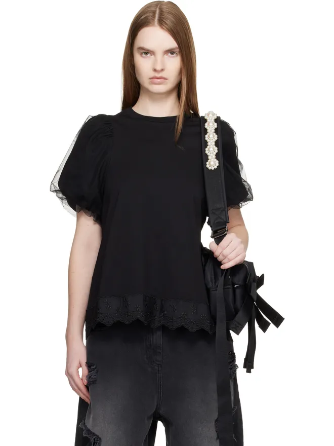 Simone Rocha Simone Rocha チュール オーバーレイヤー パフスリーブ レーストリム トップスの商品画像