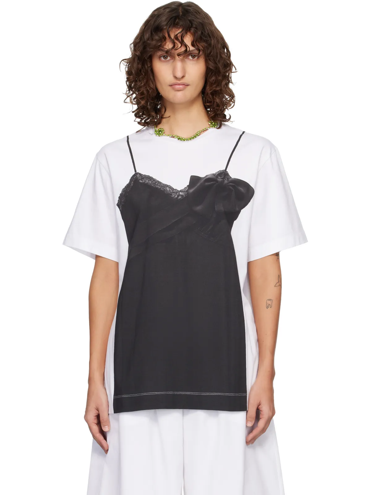 Simone Rocha Bow Sash Slip Dress トロンプルイユ Tシャツ - 画像1
