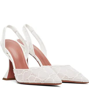 Amina Muaddi ホワイト Holli Lace Sling 95 ヒール - サムネイル4