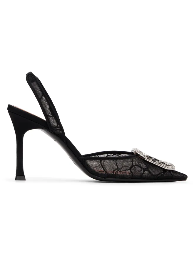 Amina Muaddi Amina Muaddi ブラック Camelia Lace Sling 90 ヒールの商品画像