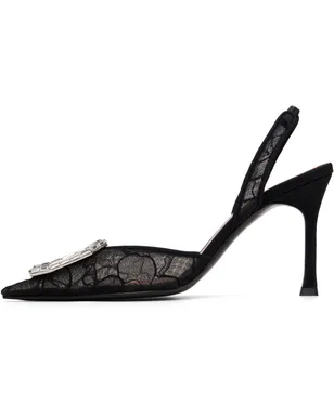 Amina Muaddi ブラック Camelia Lace Sling 90 ヒール - サムネイル3