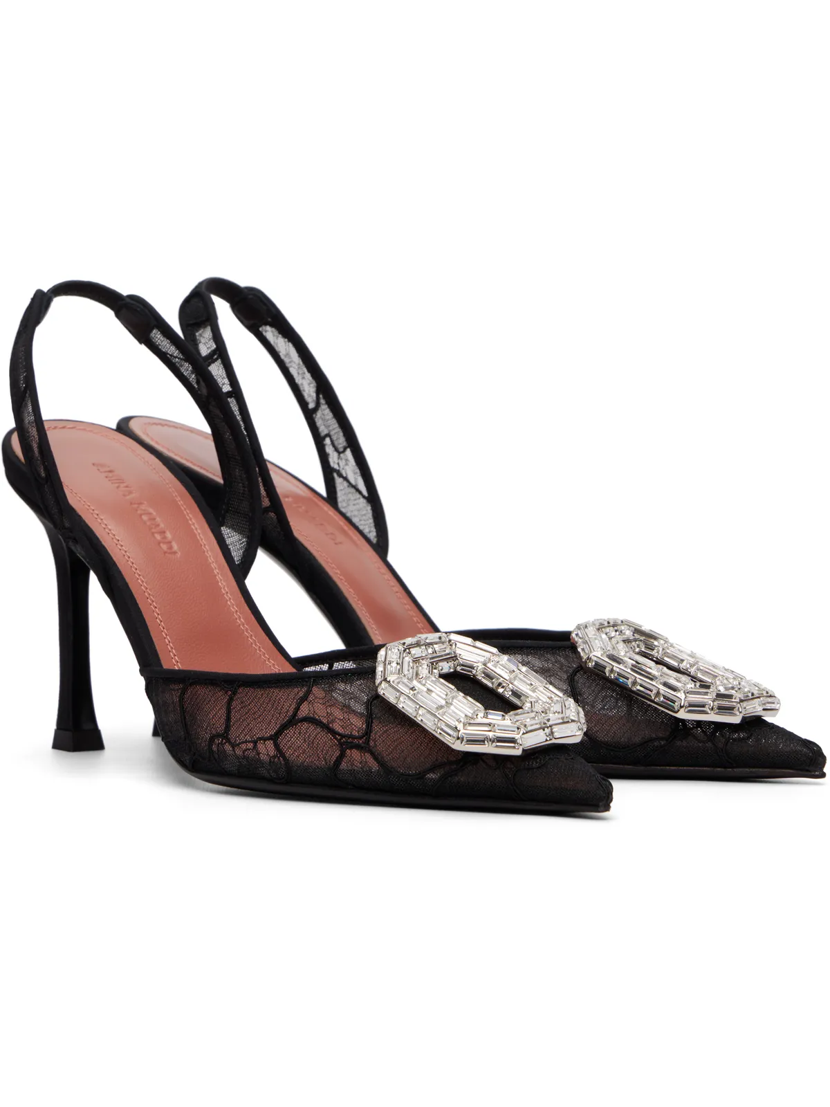 Amina Muaddi ブラック Camelia Lace Sling 90 ヒール - 画像4