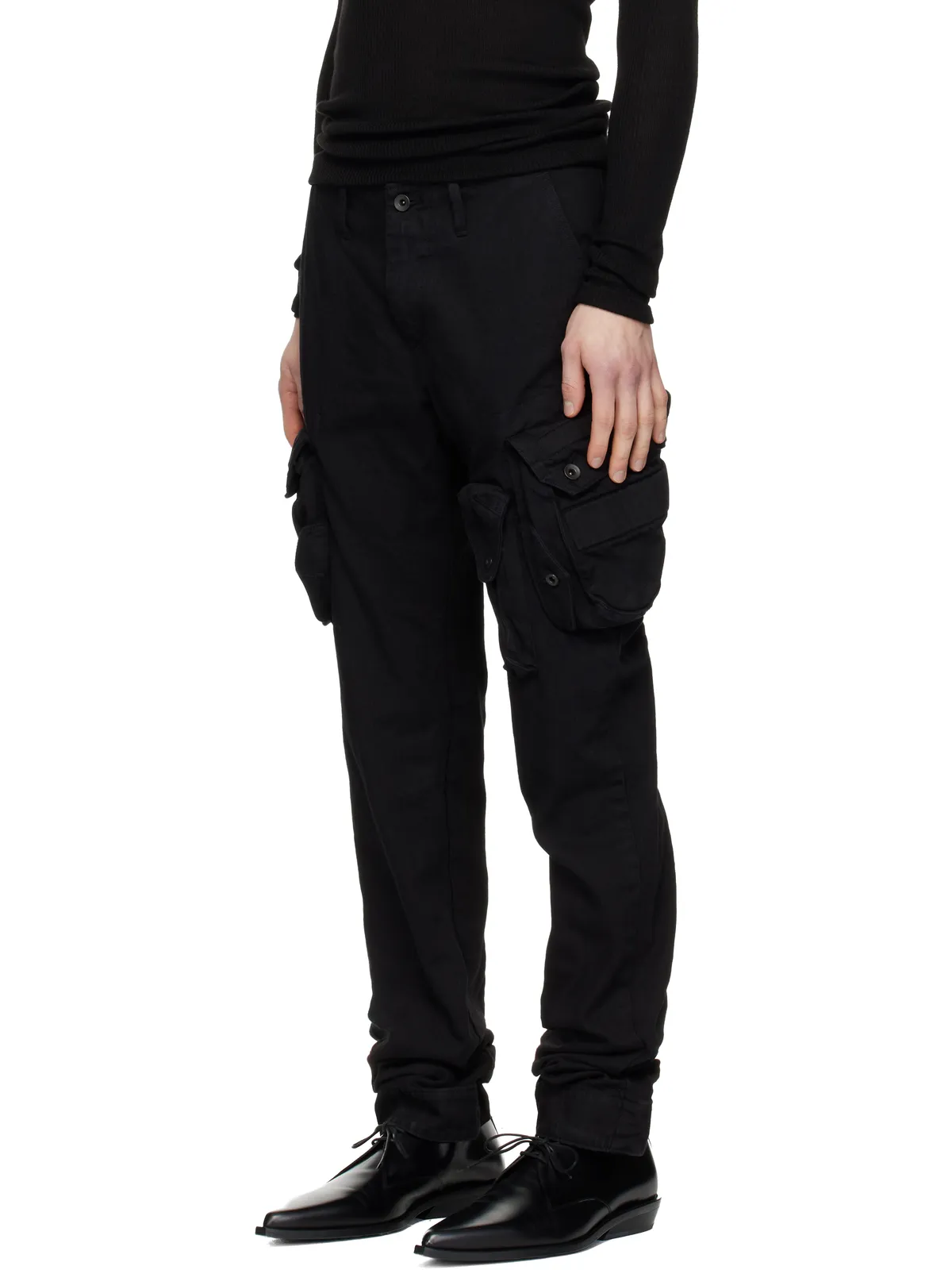 JULIUS ブラック Gasmask デニム スキニー カーゴパンツ - 画像4