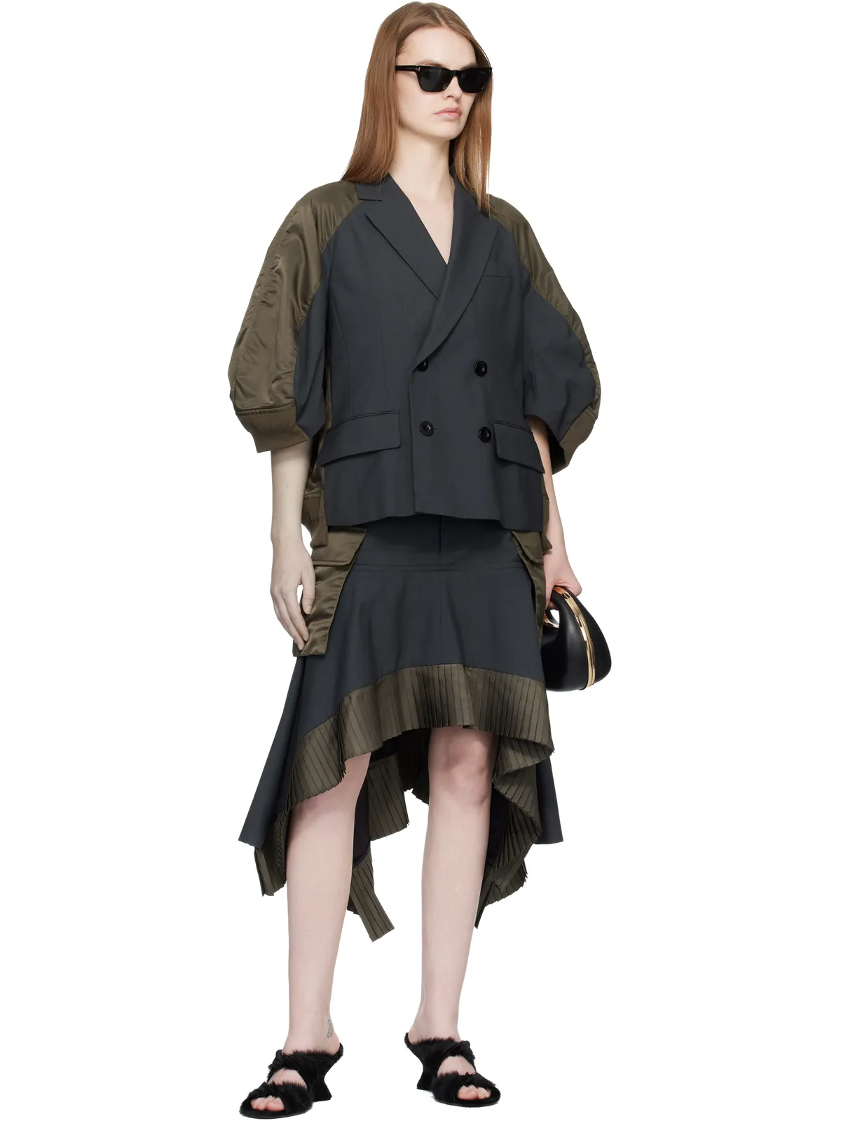 sacai Suiting & Nylon Twill ミディアムスカート - 画像4