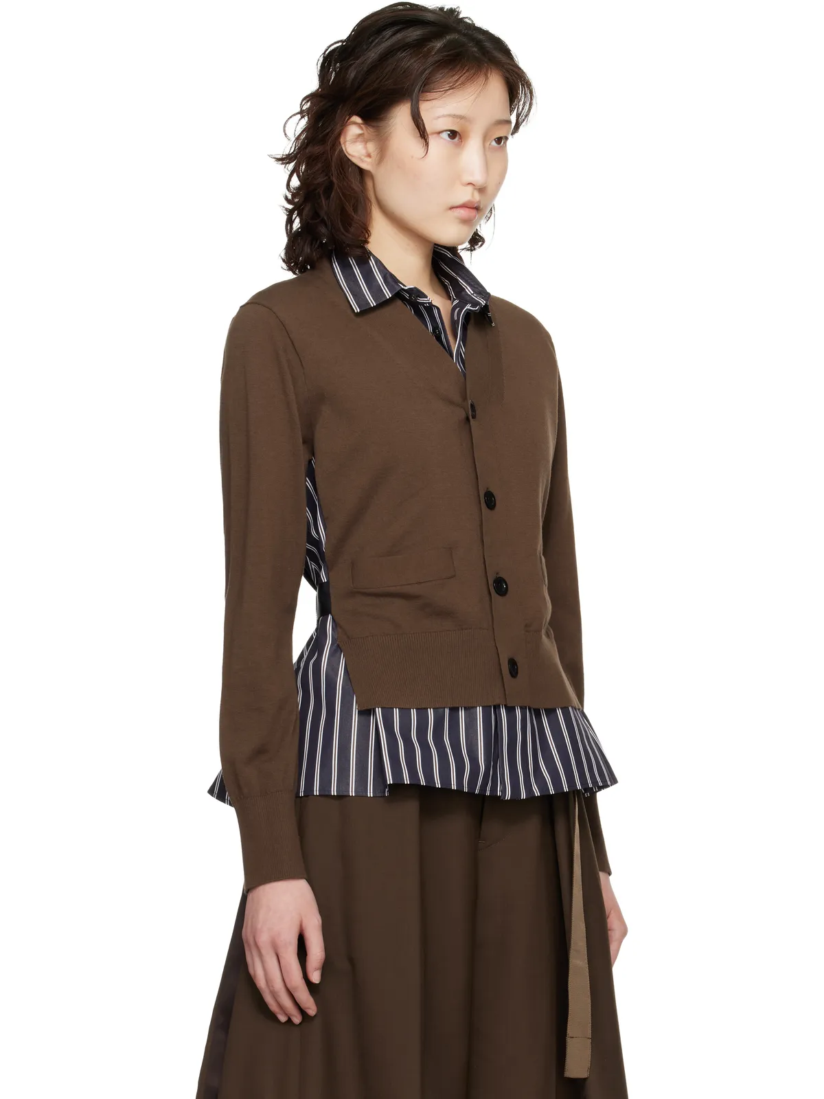 sacai ポプリン＆コットン ニットカーディガン - 画像2